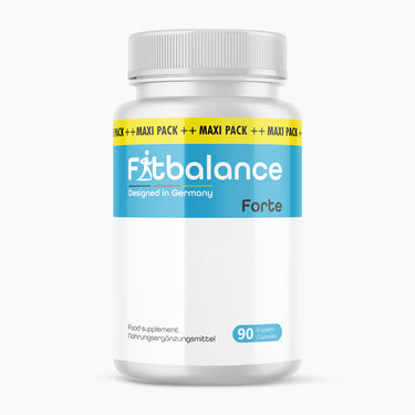Weiße Kunststoffdose mit Schrift Fitbalance Forte, 90 Kapseln